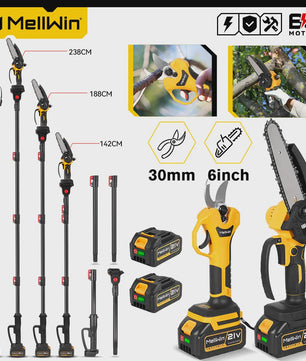 Elektrisch Snoeigereedschap Set: Telescoopsteel Snoeischaar & Kettingzaag (21V Accu)