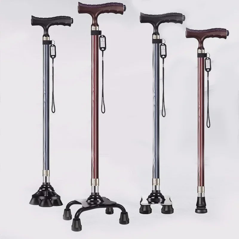Verstelbare Aluminium Wandelstok met LED-lamp en Anti-slip Vierpoot