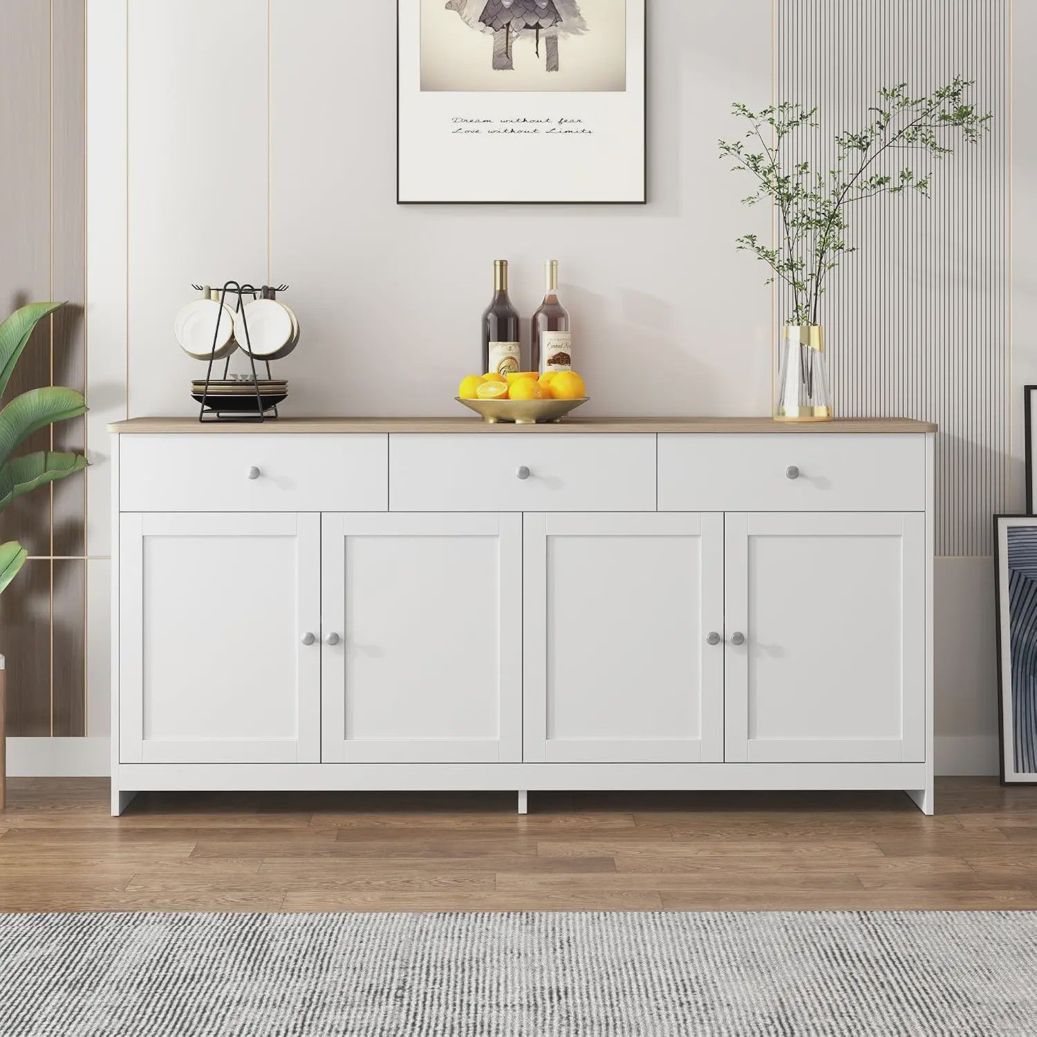 Ruime Buffetkast met 4 Deuren en 3 Lades - Cottage Stijl - 160cm Breed