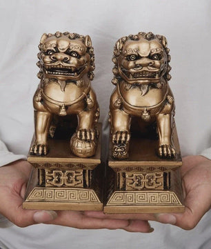 Chinese Geluks Leeuw Standbeeld - Feng Shui Decoratie Beeldje van Resin