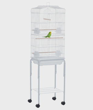 Ruime Vogelkooi met Standaard, Wielen en Opbergplank - 46.5x36x157 cm