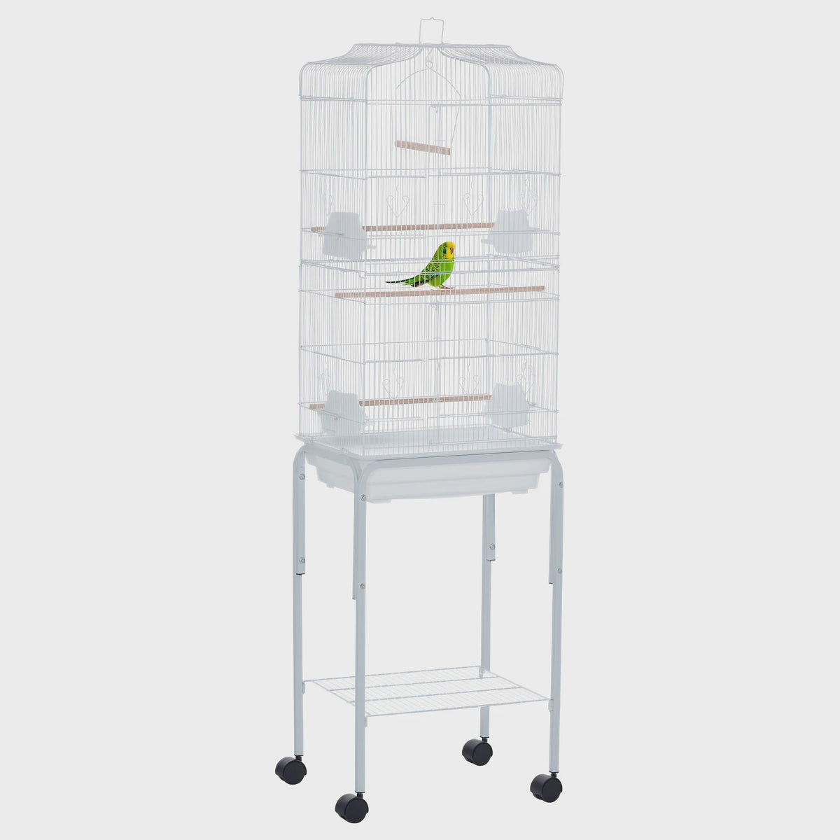 Ruime Vogelkooi met Standaard, Wielen en Opbergplank - 46.5x36x157 cm
