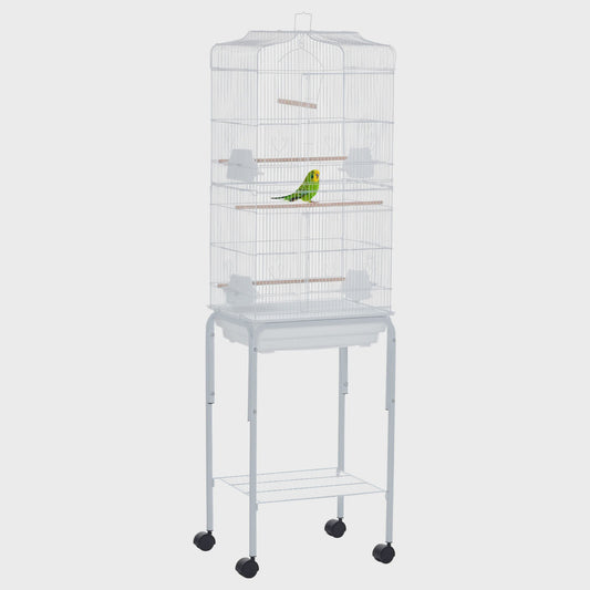 Ruime Vogelkooi met Standaard, Wielen en Opbergplank - 46.5x36x157 cm