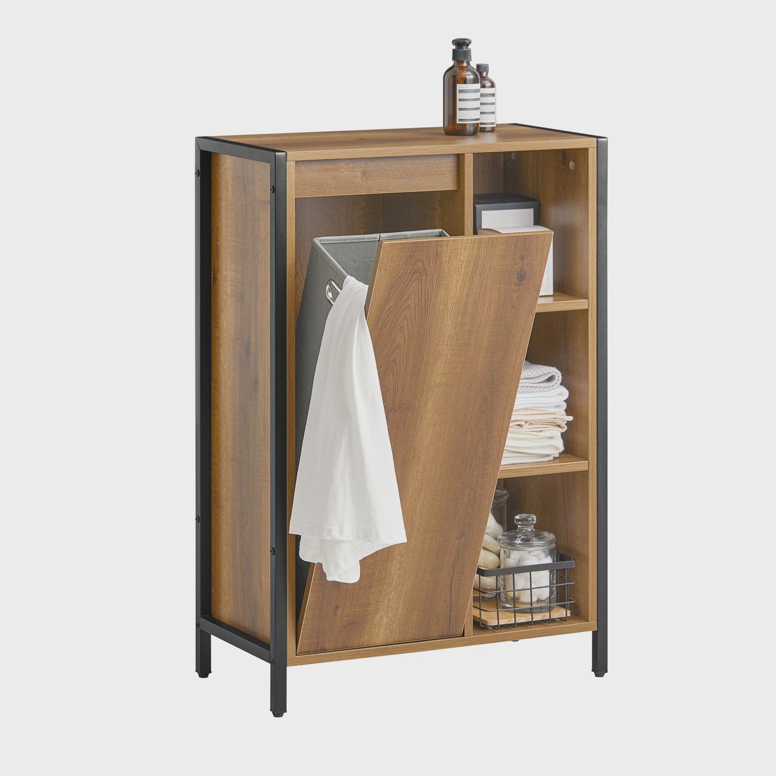 SoBuy BZR65-PF Wasgoedkast met Uitklapbare Waszakken - Badkamermeubel 60x90x30cm