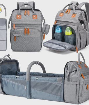 Multifunctionele Baby Luiertas Rugzak met Inklapbaar Babybedje en USB Laadpoort