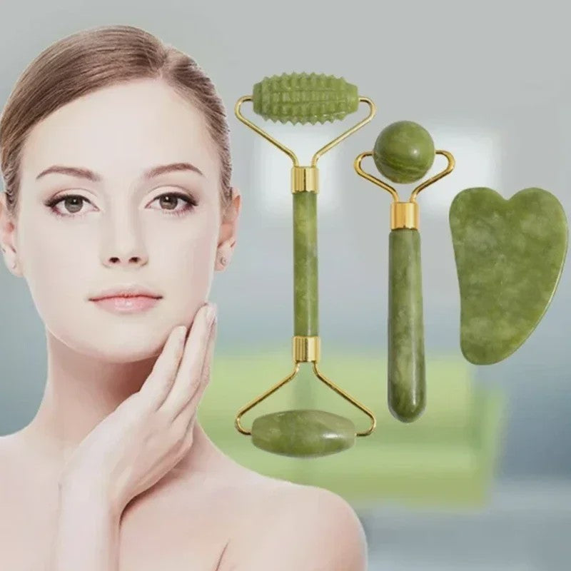 Natuurlijke Jade Roller & Gua Sha Set - Gezichts- en Lichaamsmassage voor Ontspanning en Lifting
