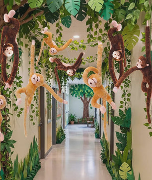 6 Stuks Hangende Pluche Apen met Kunstranken - Jungle & Safari Decoratie