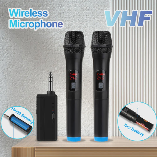 Draadloze Microfoon Set: 2x VHF Handheld Microfoons met Ontvanger voor Feest, Karaoke & Presentaties