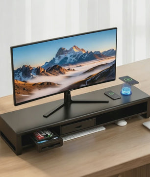 Monitor Riser Stand met USB Docking Station & Draadloze Oplader - Bureau Organizer