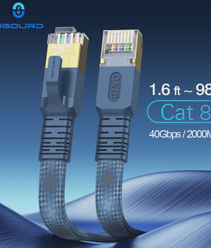 Cat 8 Flat Netwerkkabel 40Gbps 2000MHz - Gevlochten LAN Kabel met RJ45 voor Modem, Router, PC, Consoles