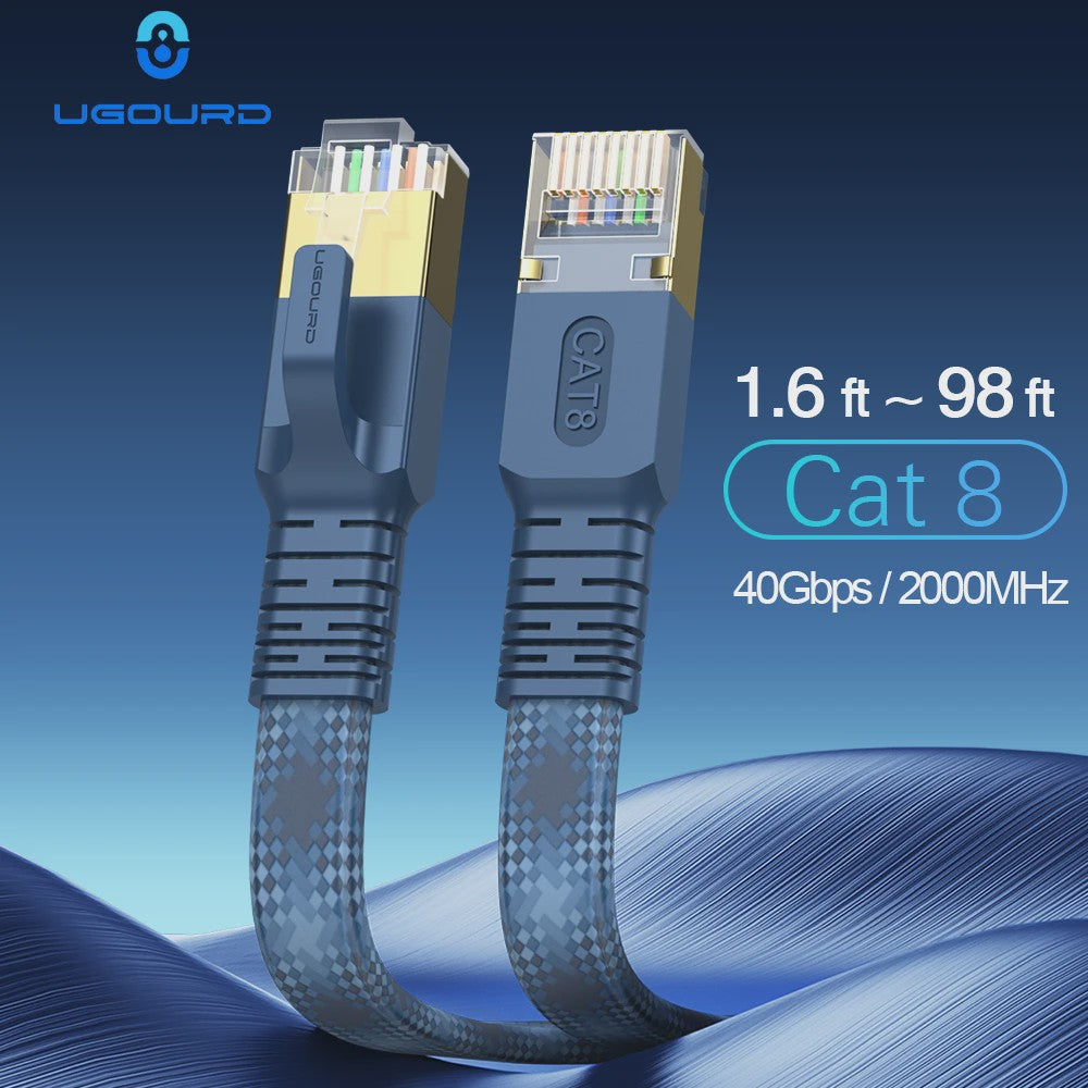 Cat 8 Flat Netwerkkabel 40Gbps 2000MHz - Gevlochten LAN Kabel met RJ45 voor Modem, Router, PC, Consoles