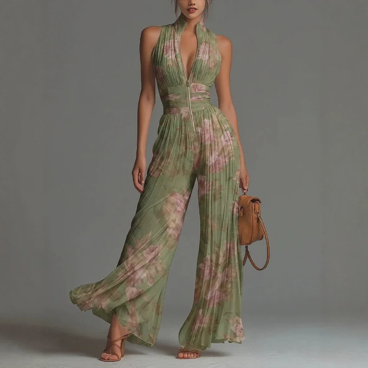 Chiffon Jumpsuit Dames - Elegante Mouwloze Palazzo Broek met Hoge Taille