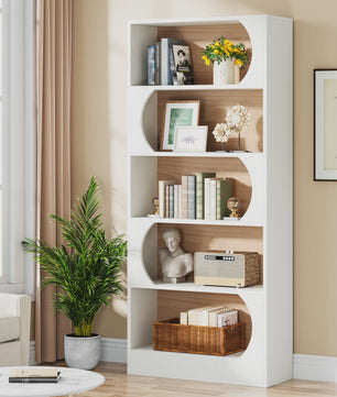 Stijlvolle Boekenkast 5 Lagen - Wit & Walnoot - 180cm Hoog
