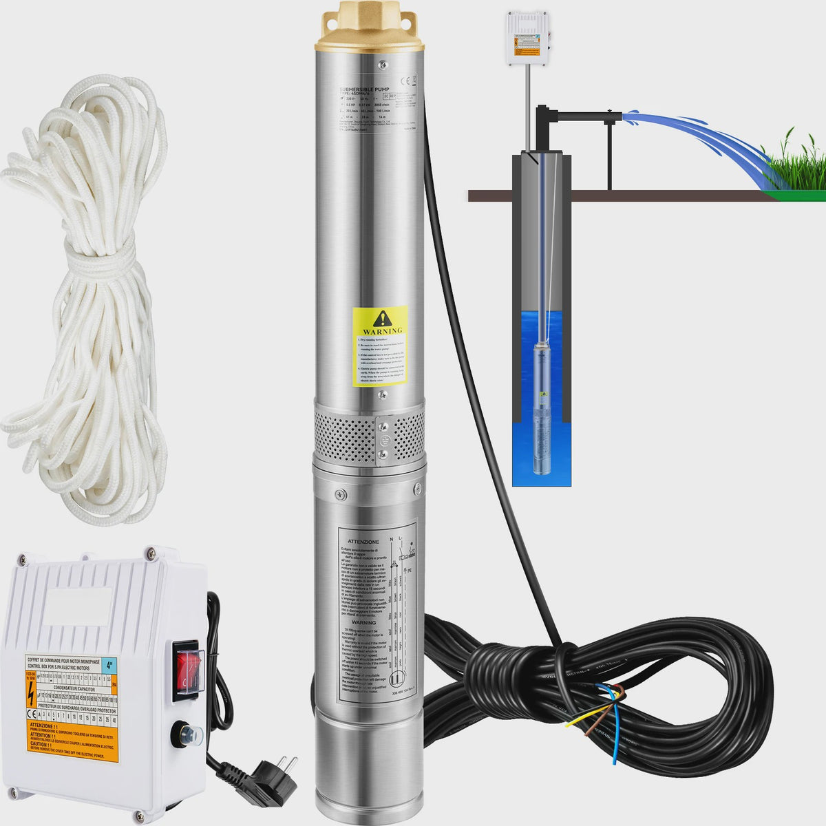 Dompelpomp RVS - Krachtige Waterpomp voor Diepe Putten (370W-1100W)