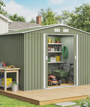 Metalen Tuinhuis met Schuifdeuren - 2.77x1.95m - Lichtgroen