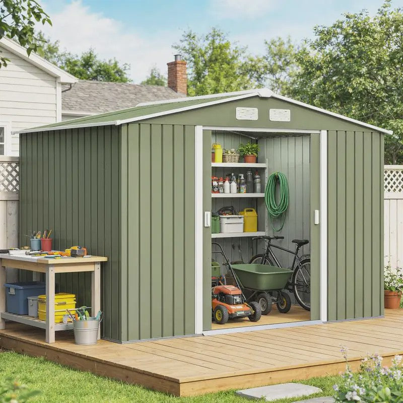 Metalen Tuinhuis met Schuifdeuren - 2.77x1.95m - Lichtgroen