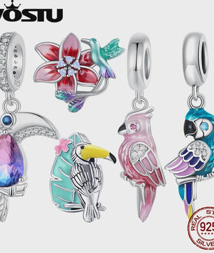 WOSTU 925 Sterling Zilver Papegaai Bedel met Roze Emaille & Kristallen - DIY Sieraden