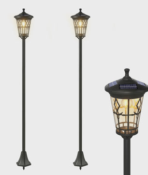 Set van 2 Zwarte Solar Tuinpaal Lampen - Verstelbare Hoogte & Roestvrij Staal