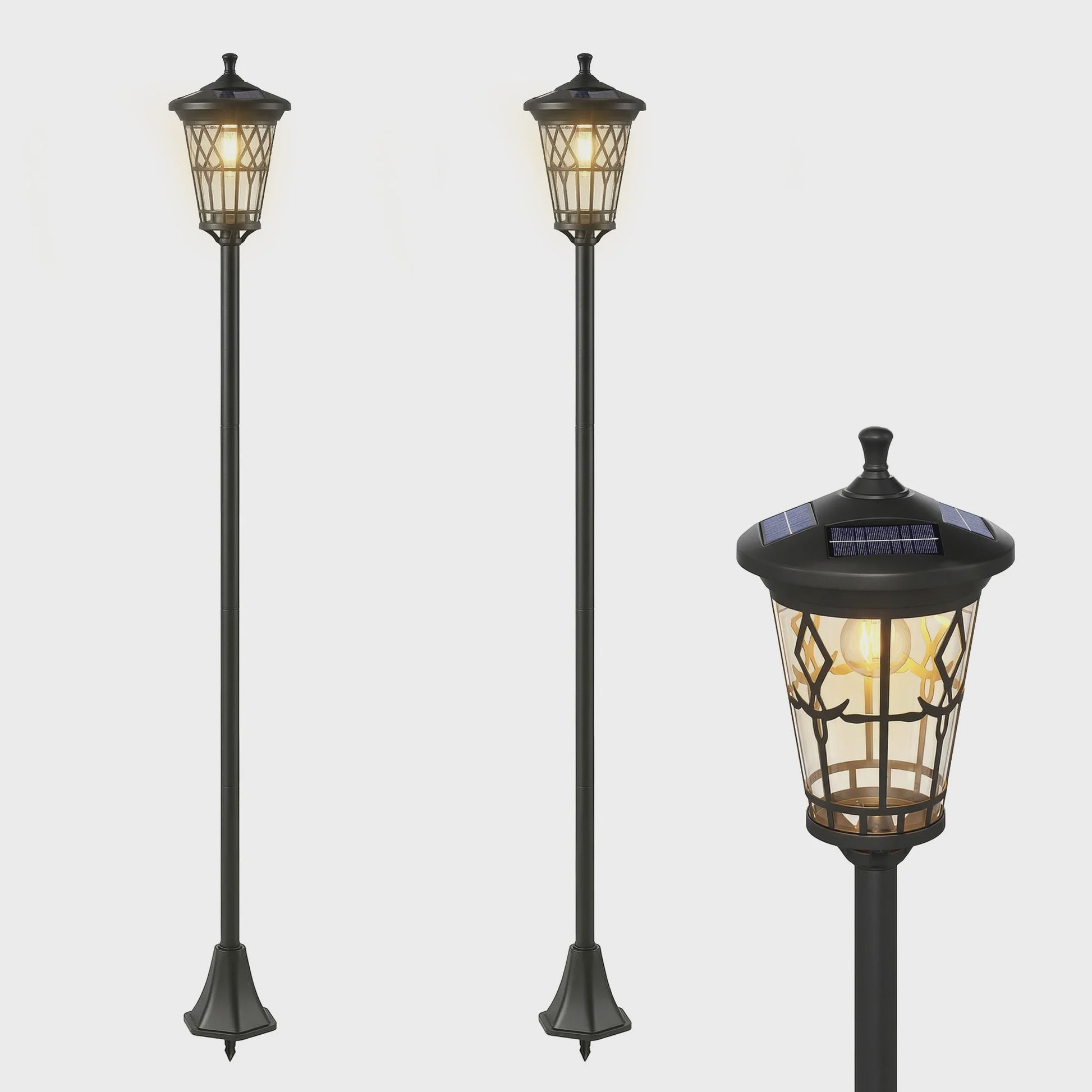 Set van 2 Zwarte Solar Tuinpaal Lampen - Verstelbare Hoogte & Roestvrij Staal