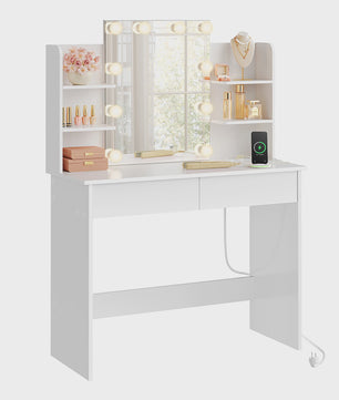 WOLTU Kaptafel met LED Verlichting, Make-up Tafel met Spiegel en Opbergvakken