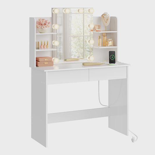 WOLTU Kaptafel met LED Verlichting, Make-up Tafel met Spiegel en Opbergvakken