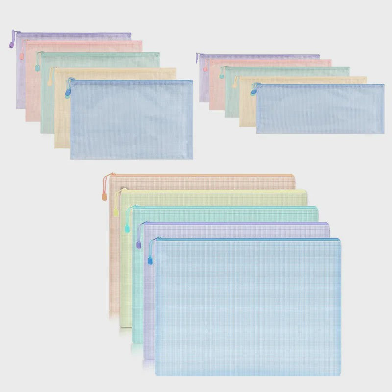 Set van 5 Waterdichte Mesh Rits Documententassen A4/A5/A6 - Opbergmappen voor Kantoor & School