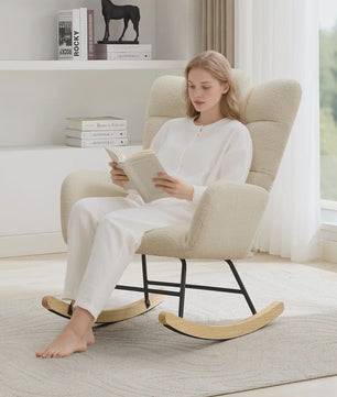 Comfortabele Schommelstoel met Hoge Rug, Gevoerde Zitting en Fleece Stof - Ideaal voor Woonkamer, Slaapkamer & Kinderkamer