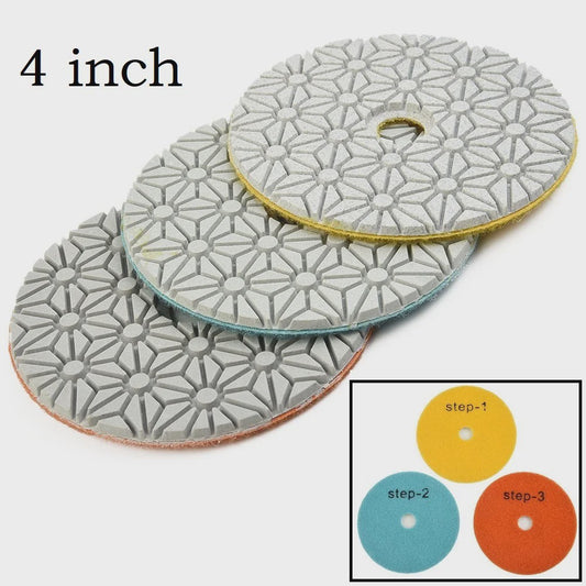 4-Inch Diamant Polijstpads Set - 3 Stappen - Nat/Droog Gebruik