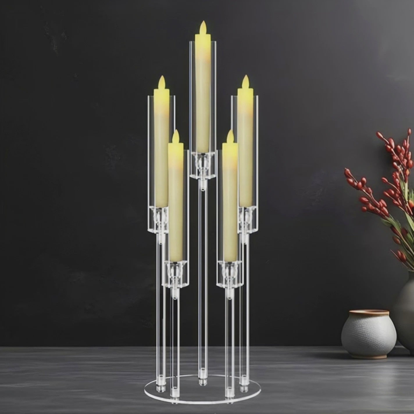 Moderne 5-armige Acryl Kandelaar voor LED Kaarsen - Stijlvolle Tafeldecoratie