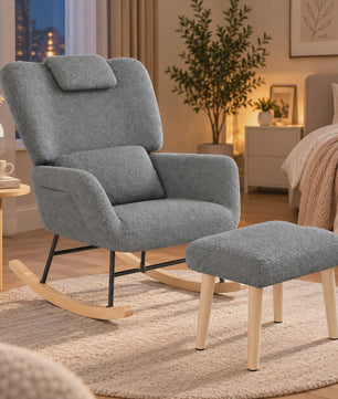 Luxe Schommelstoel met Voetenbank en Hoofdsteun - Comfortabele Fauteuil met Zijvak