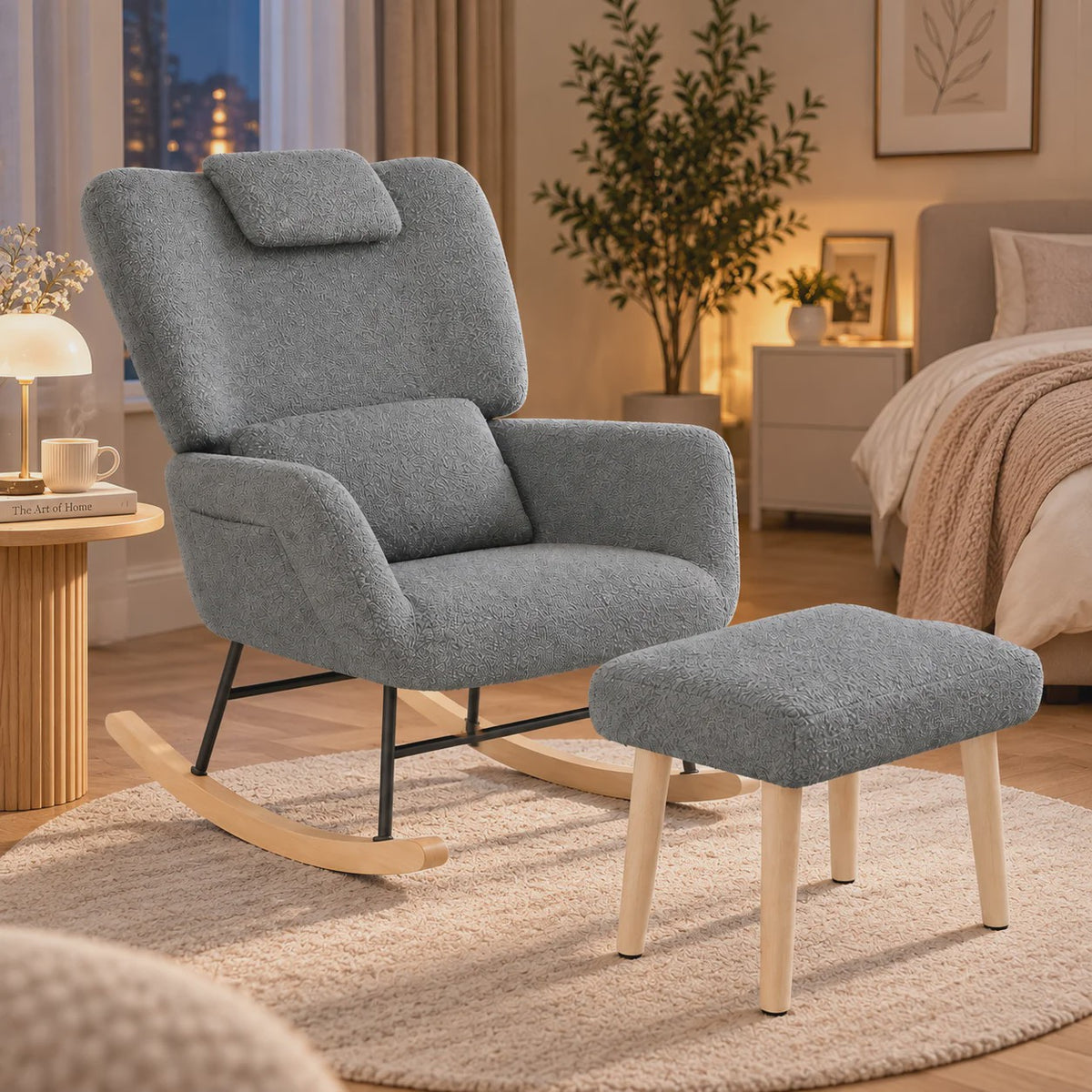 Luxe Schommelstoel met Voetenbank en Hoofdsteun - Comfortabele Fauteuil met Zijvak
