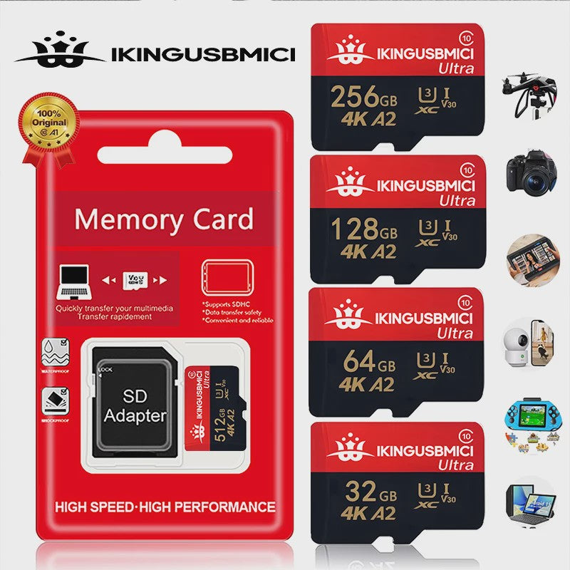 Snelle Micro SD Kaart (32GB-512GB) - U3, V30, A2 - Hoge Kwaliteit & Duurzaam