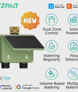 Slimme WiFi Tuinsproeier Timer - 2 Zones, Zonne-energie & App Bediening