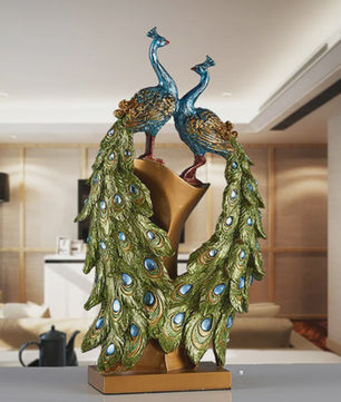 Luxe Pauw Beeldje van Hars - Decoratief Ornament voor Huis en Kantoor