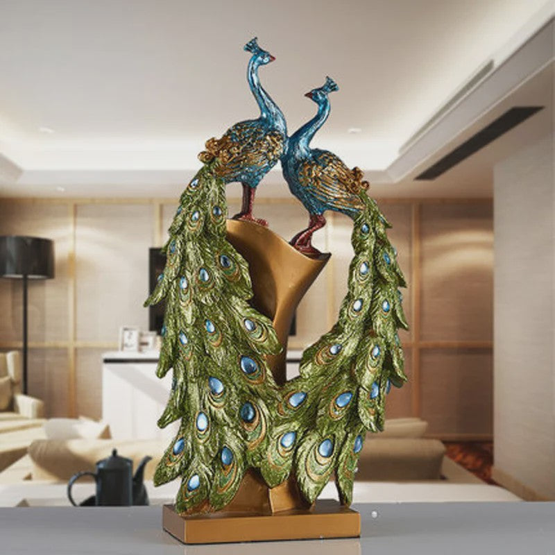 Luxe Pauw Beeldje van Hars - Decoratief Ornament voor Huis en Kantoor