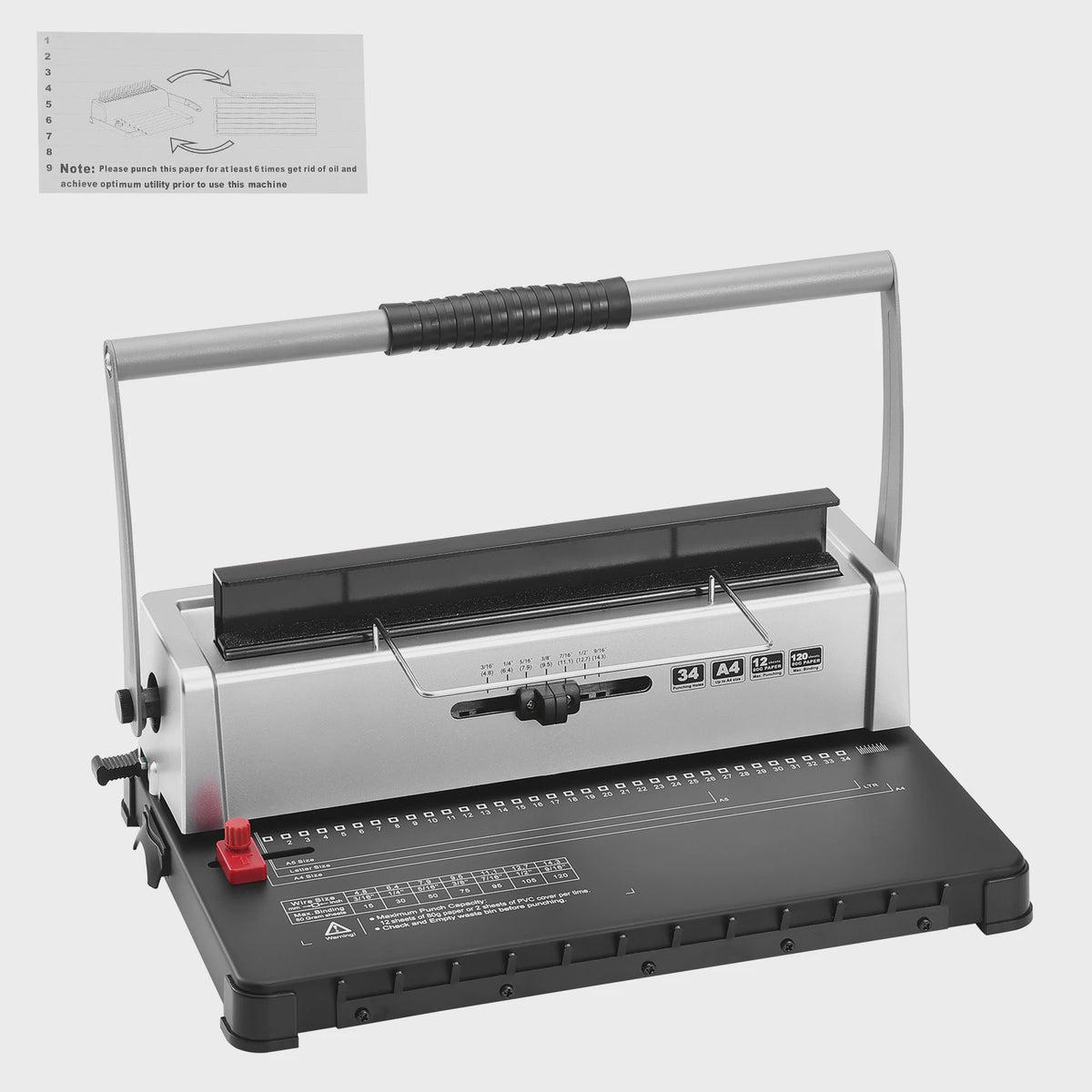 Handmatige Spiraal Bindmachine - 34 Gaten, 120 Vel Capaciteit, Verstelbare Spiraal