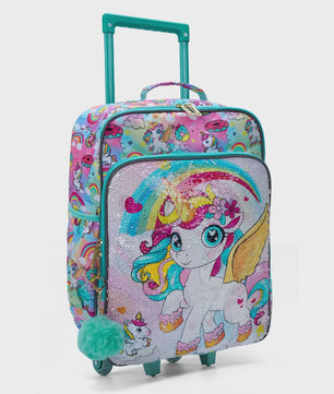 Vrolijke Kinderkoffer met Eenhoorn & Pailletten - 18 inch - Groen