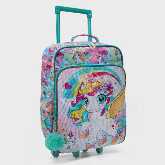 Vrolijke Kinderkoffer met Eenhoorn & Pailletten - 18 inch - Groen