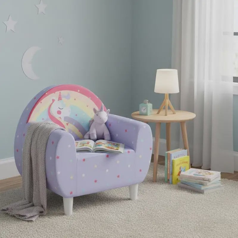 Paarse Kinderfauteuil met Eenhoorn Design - Zachte Leeshoek voor Kinderen