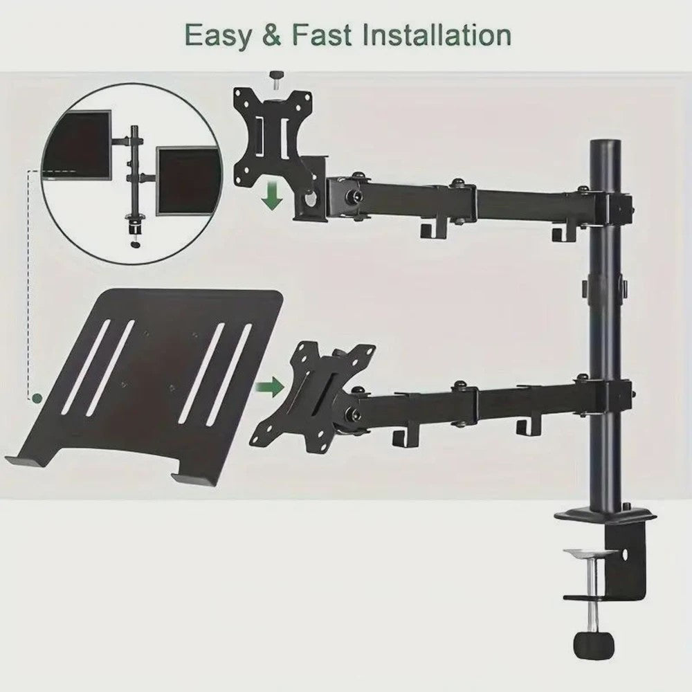 Dubbele Monitor & Laptop Arm - Verstelbaar Bureau Mount voor 13-27 Inch Schermen
