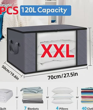 Set van 3 XXL Opbergzakken met Rits en Kijkvenster - Ruimtebesparend & Stapelbaar