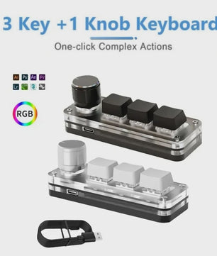 Programmeerbaar Mini Mechanisch Toetsenbord met 3 Toetsen, 1 Draaiknop & RGB - Ideaal voor Gaming & Design