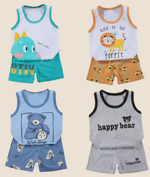 Zomer Set Kinderen: Katoenen Mouwloos Vest & Shorts met Leuke Prints