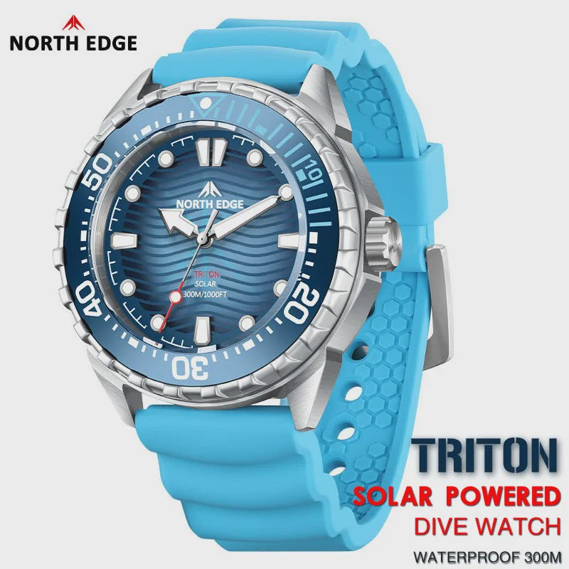 NORTH EDGE TRITON Heren Duikhorloge - Solar Powered, 300M Waterdicht, RVS