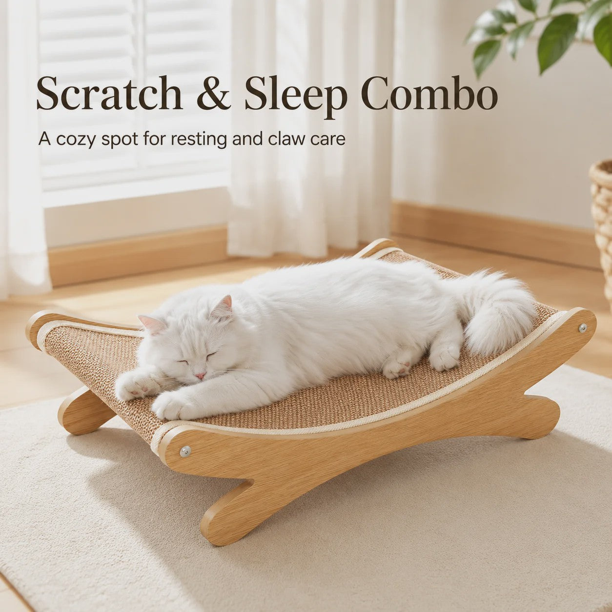 Houten Kattenkrabmeubel met Sisal Hangmat - Rust en Krabplezier