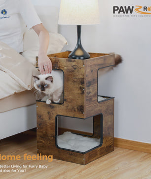 Moderne Houten Kattenboom met Krabpaal, Slaapplek en Speeltje