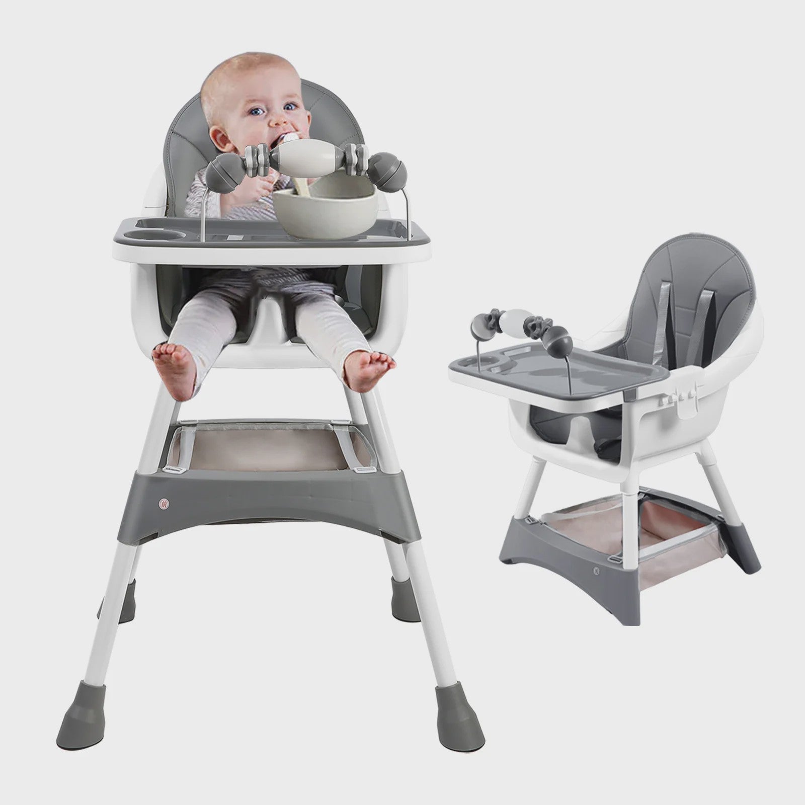 Draagbare Kinderstoel 4-in-1: Eten, Spelen & Converteren met Dubbele Plateaus en Speelgoedrek