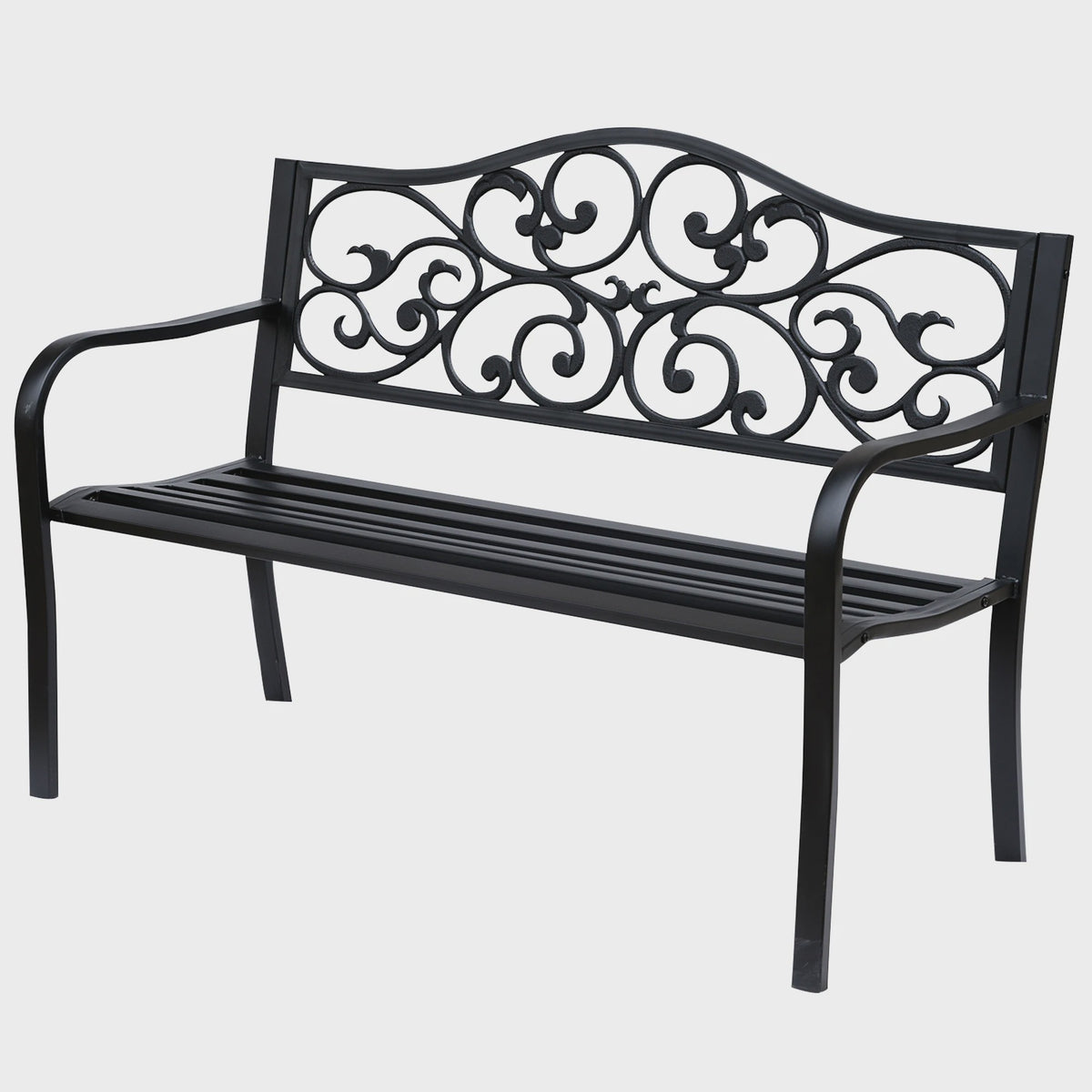 Outsunny 3-zits tuinbank metaal zwart - 127x60x85 cm - Stijlvol en anti-corrosie