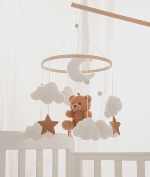 Houten Baby Mobiel voor Ledikant met Teddybeer, Maan en Sterren - Muziek & Rammelaar - Perfect Kraamcadeau