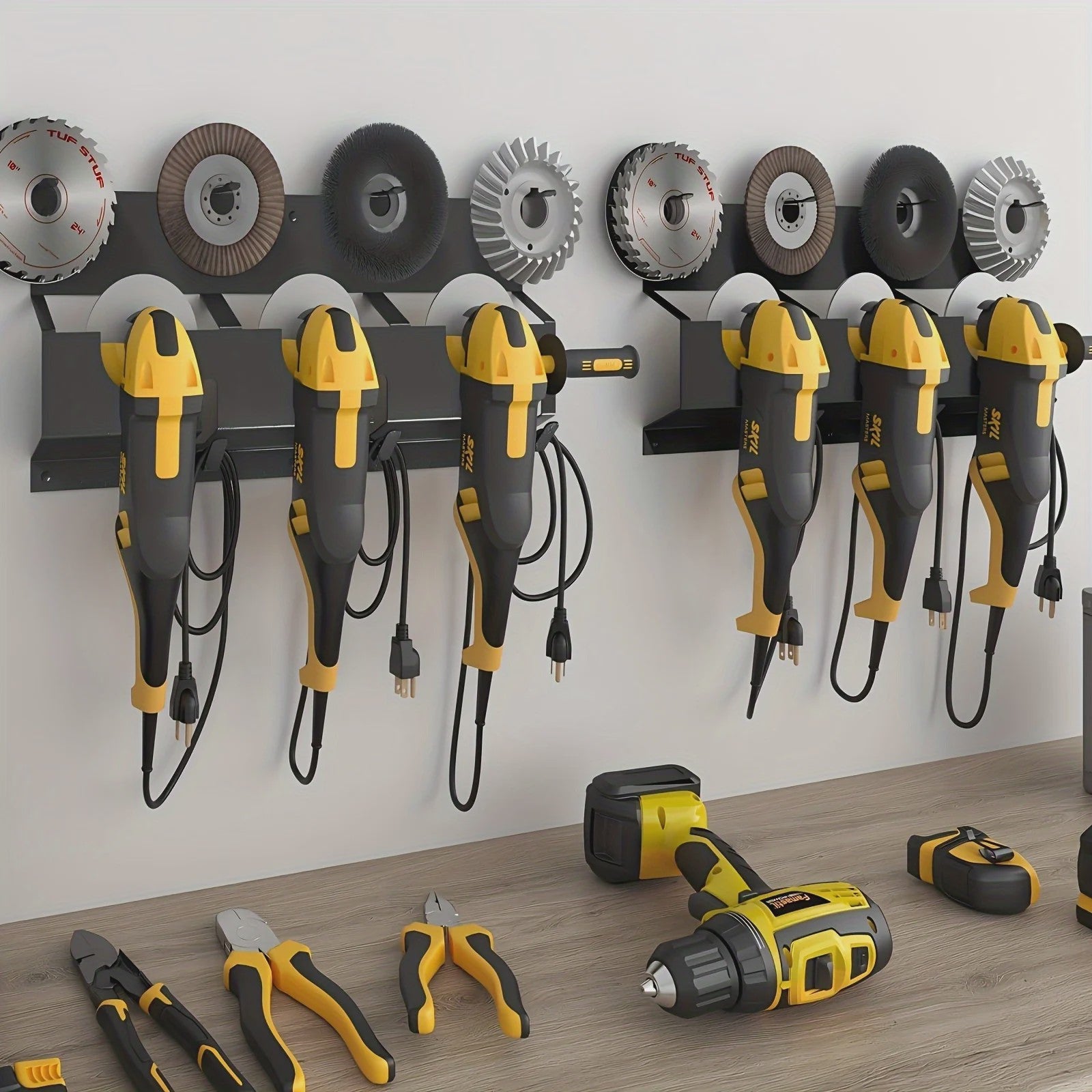Heavy-Duty Metalen Wandrek voor Gereedschap - 3-Laags Organizer voor Haakse Slijpers en Accessoires